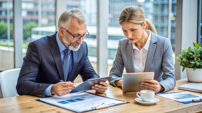 business meeting with tablets