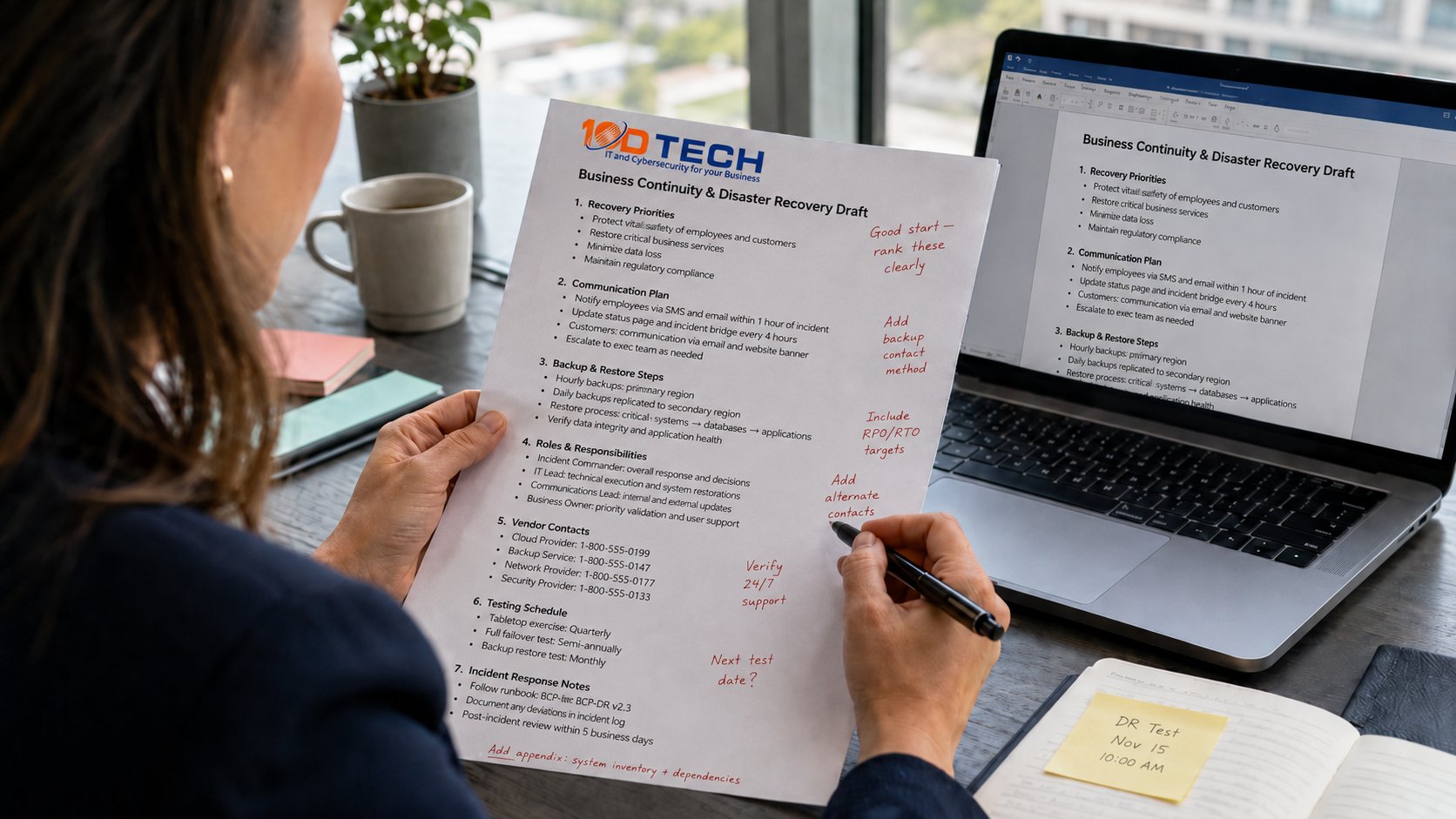 Reviewing and correcting a draft of a recovery plan.